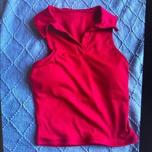 Red Sleeveless Collared Top